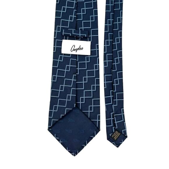 Allea Milano Men’s Necktie Geometric Navy Blue Squares 100% Silk 60”x4” Italy - Picture 3 of 9